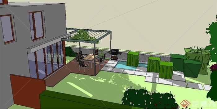 某住宅外庭院花园景观设计整体SU模型