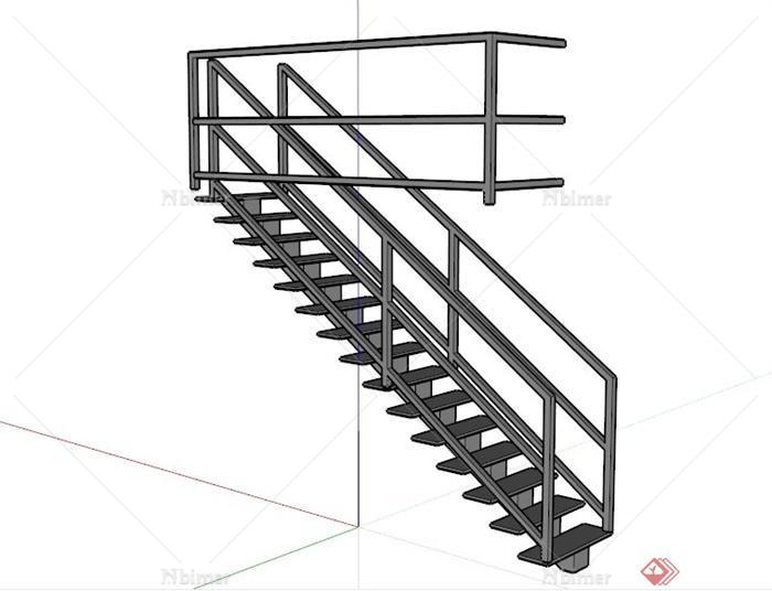 现代简易铁栏杆楼梯SU模型