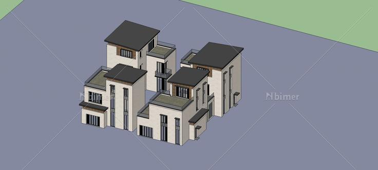 简欧风格叠拼别墅(73775)su模型下载