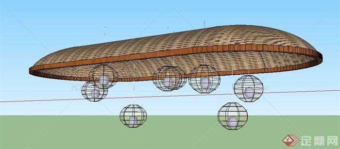 中式室内椭圆形吊灯设计SU模型