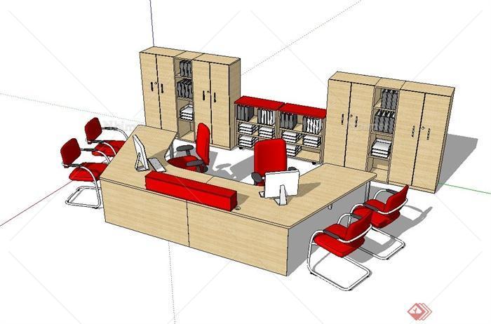 某现代室内精致完整的办公桌椅设计su模型[原创]