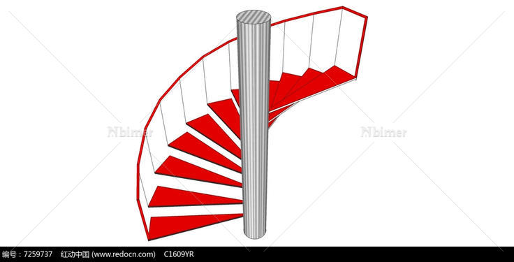 红色旋转楼梯su模型