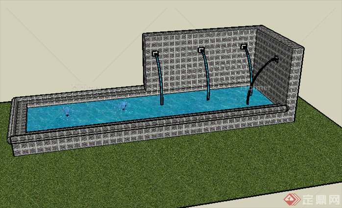 某喷水池水景墙设计SU模型素材