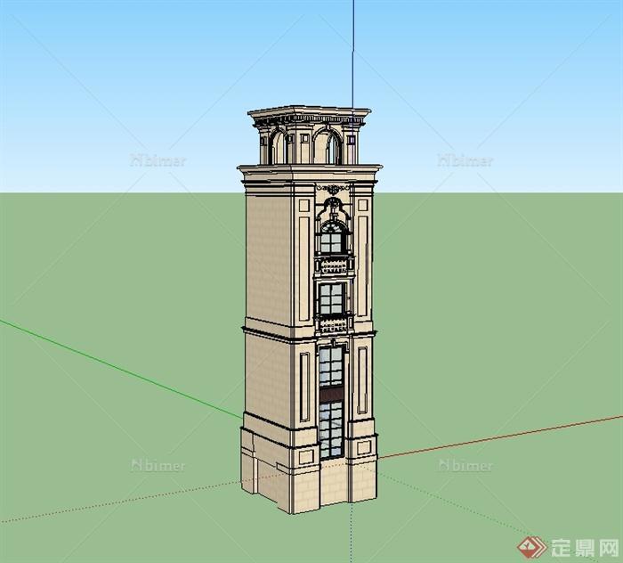 某欧式风格详细的塔楼详细设计su模型[原创]