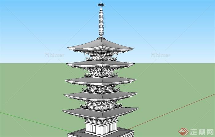 某古典中式风格旅游区景观塔设计SU模型[原创]