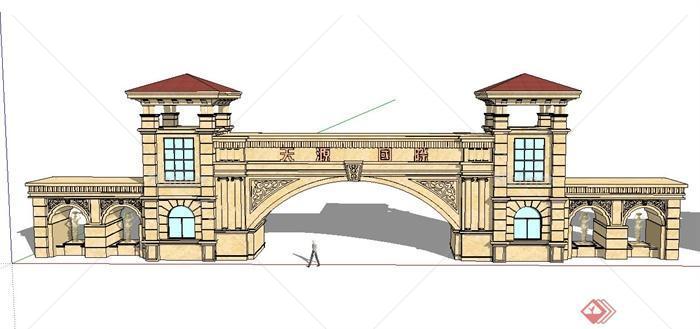 两款欧式风格住宅区入口大门设计SU模型[原创]