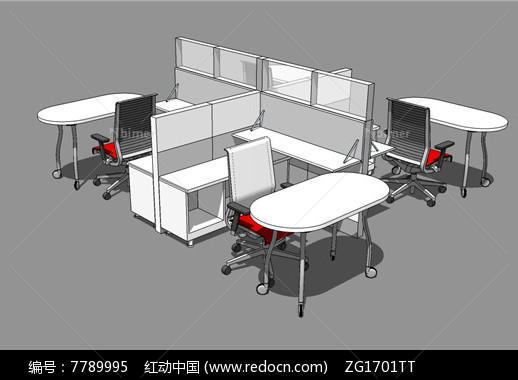 办公书桌隔间SU模型