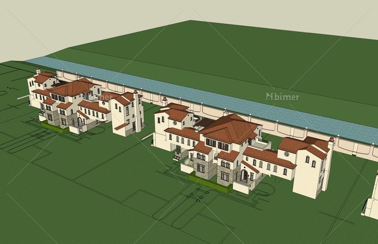 西班牙风格联排别墅(52747)su模型下载