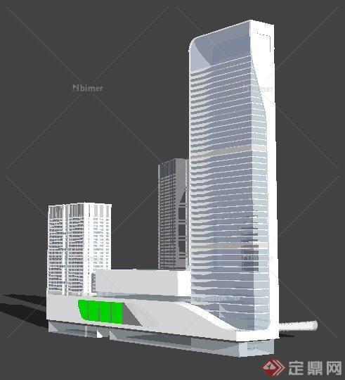 现代风格超高层商业综合体建筑设计SU模型（含效