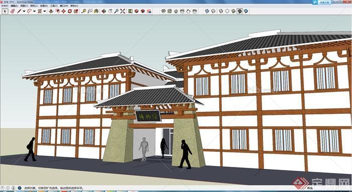 某现代中式居住建筑设计SU模型（含大门）