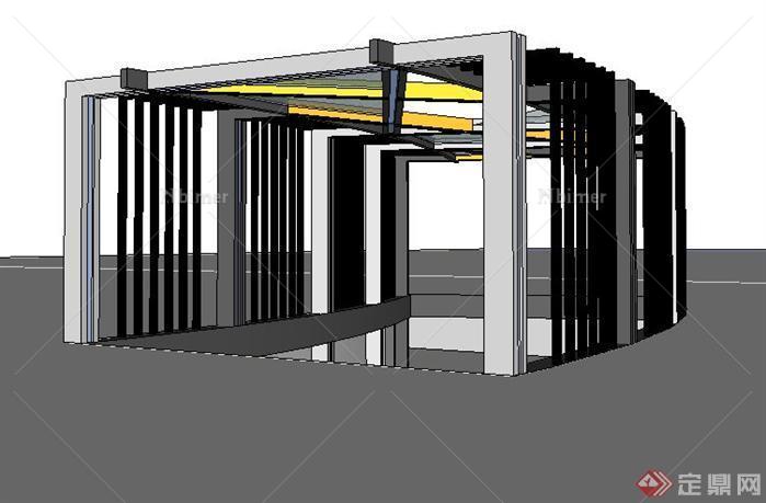 某商业区现代风地下车库出入口SketchUp(SU)3D模