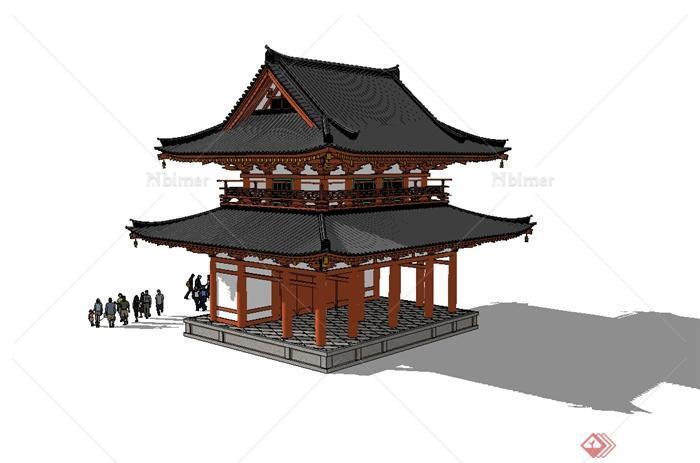 古典中式风格法隆寺建筑设计su模型[原创]