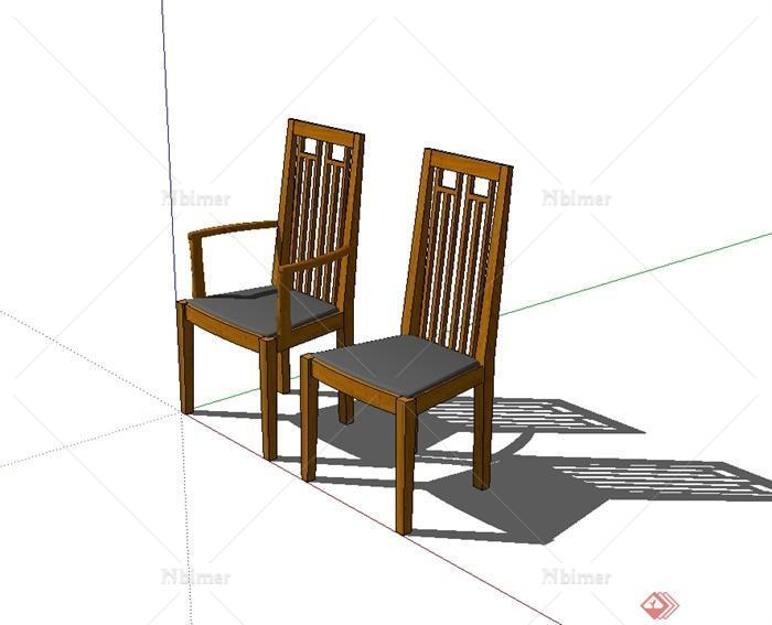 某现代中式风格室内空间座椅设计su模型[原创]