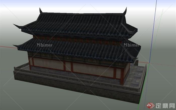 某古典中式单层双檐寺庙建筑设计SU模型
