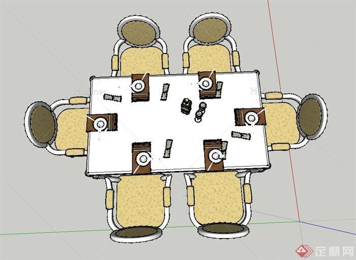 室内简欧风格六人餐桌椅设计SU模型