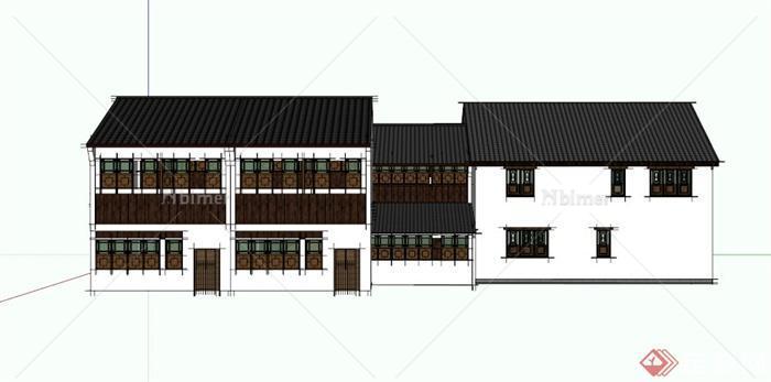 现代中式雅致两层住宅建筑设计SU模型素材
