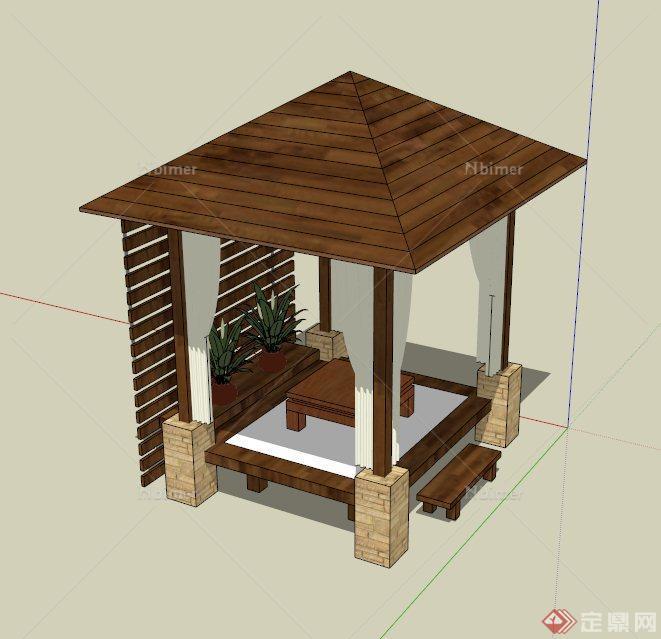 中式四角休憩亭设计SU模型