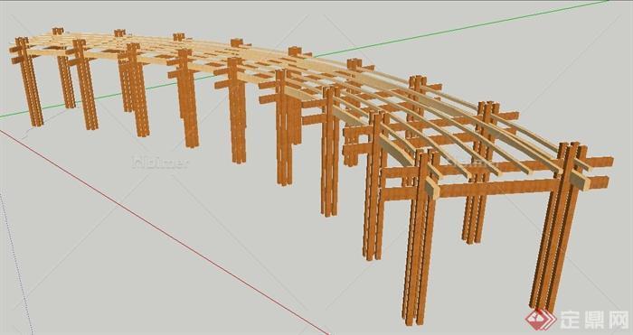 现代风格弧形木花廊架su模型