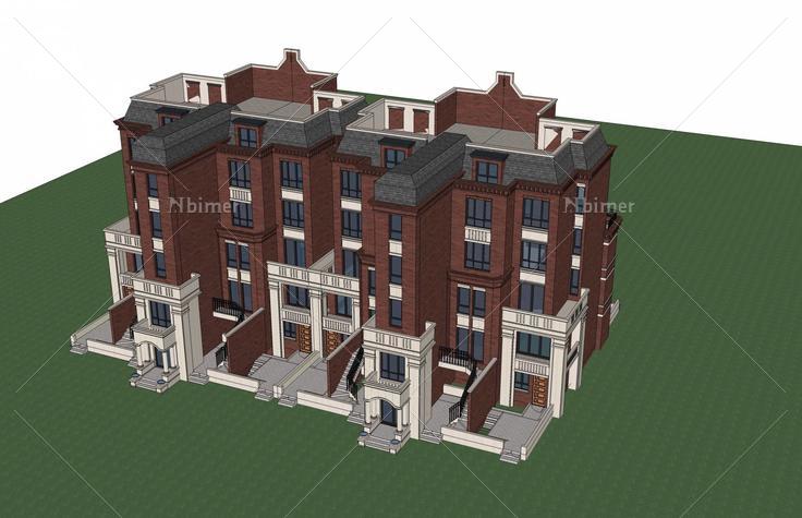 英式多层花园洋房(46508)su模型下载