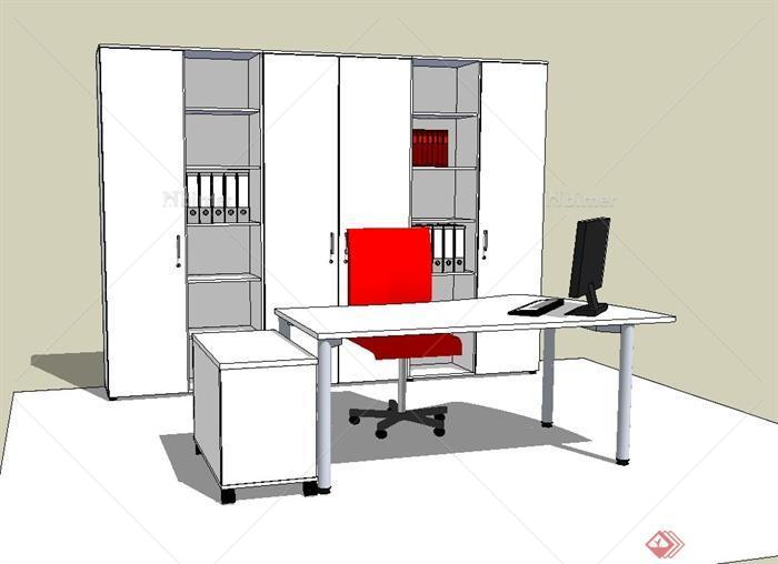 某现代经理办公室桌椅书柜设计su模型[原创]