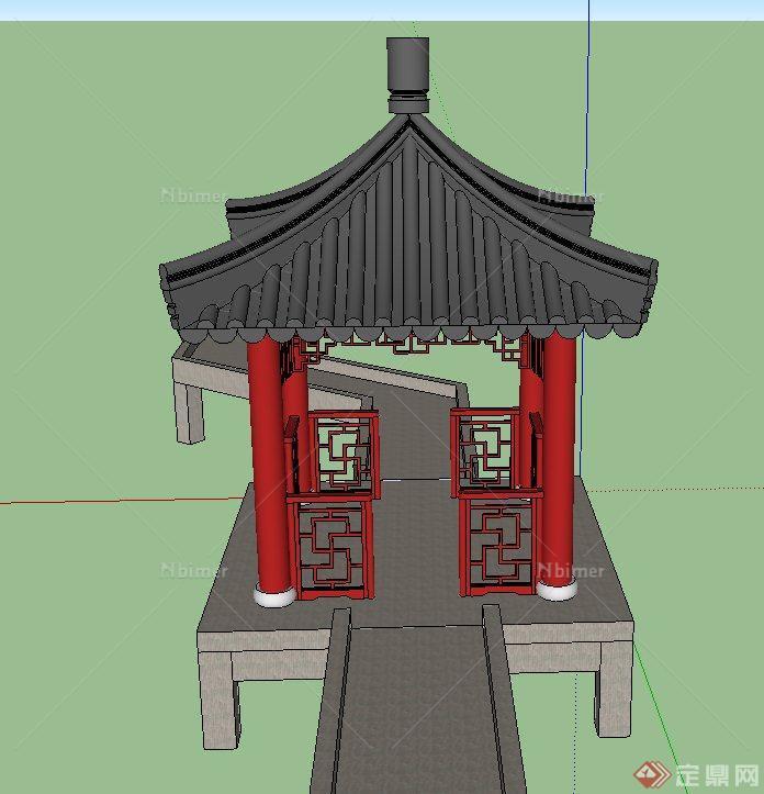 古典中式风格四角亭设计SU模型