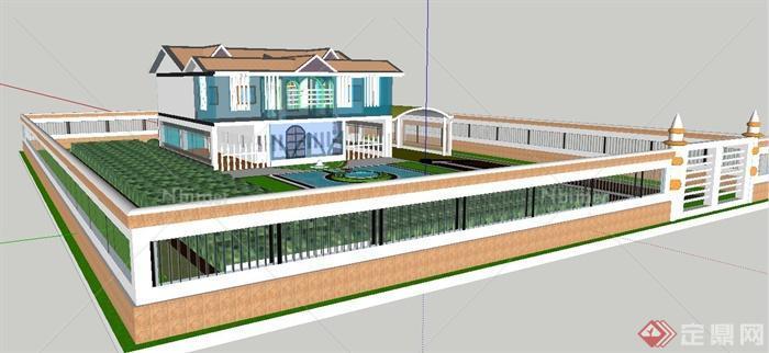 现代庭院别墅建筑设计su模型