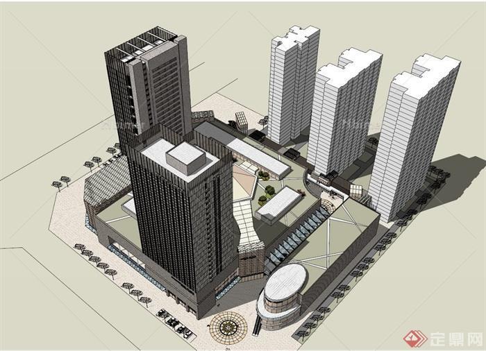 现代大型商业办公综合建筑设计SU模型