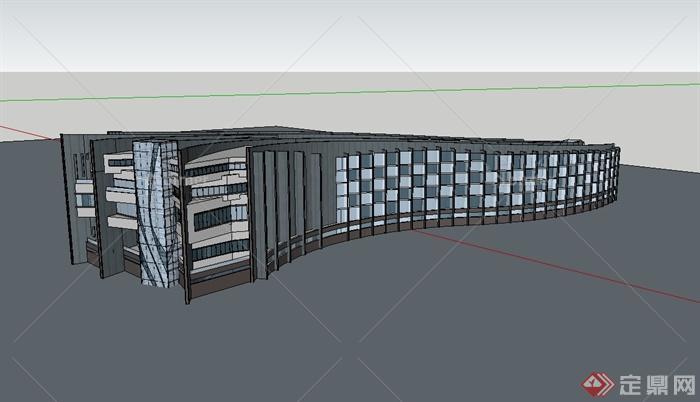 现代弧形酒店建筑设计su模型[原创]