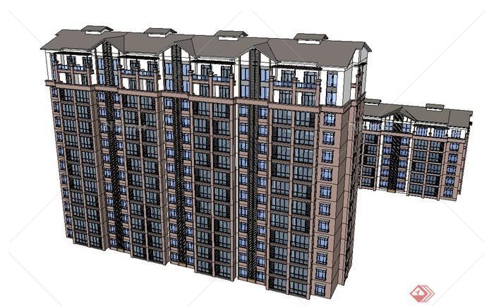 某现代多层住宅联排建筑设计su模型