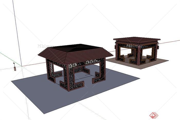 现代中式风格两个不同的凉亭设计su模型[原创]
