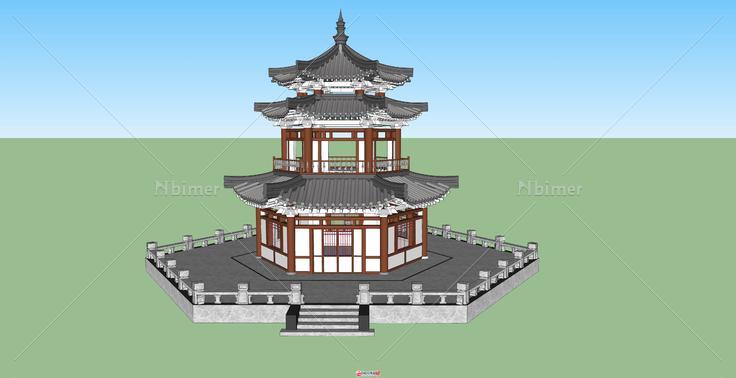 自己根据cad做的古建筑重檐阁，附cad