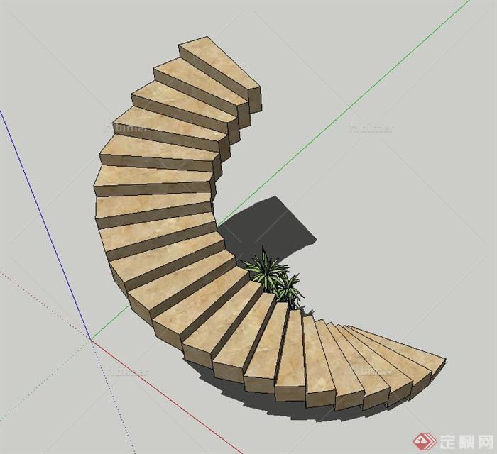 建筑节点室内旋转楼梯设计SU模型