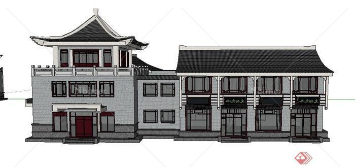 某古典中式两栋住宅建筑设计SU模型
