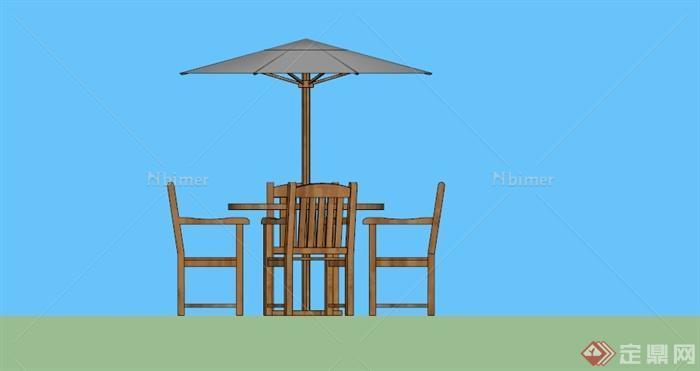 某户外遮阳伞四人桌椅组合SU模型