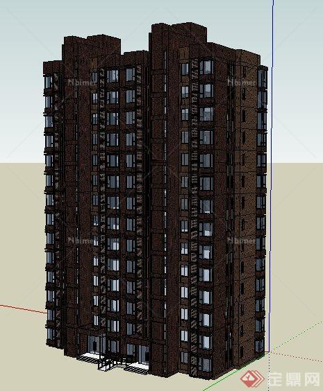 现代高层独栋居住公寓建筑设计su模型[原创]