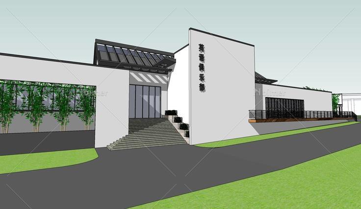 中式徽派黑白灰英语俱乐部会所建筑sketchup模型