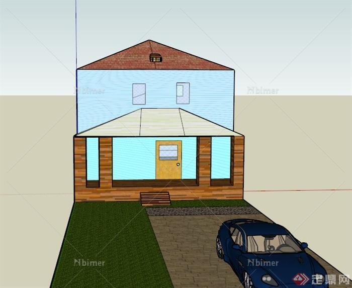 某两层混搭式住宅建筑设计SU模型