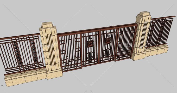 建筑构件-围墙大门(69235)su模型下载