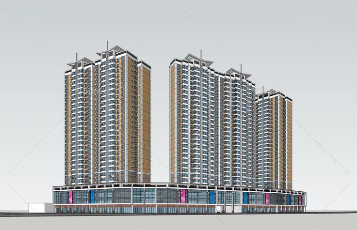 现代高层商业住宅楼(46576)su模型下载