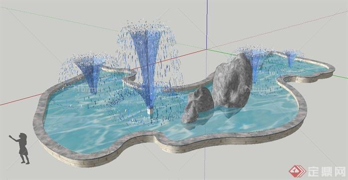 现代不规则喷泉水景su模型