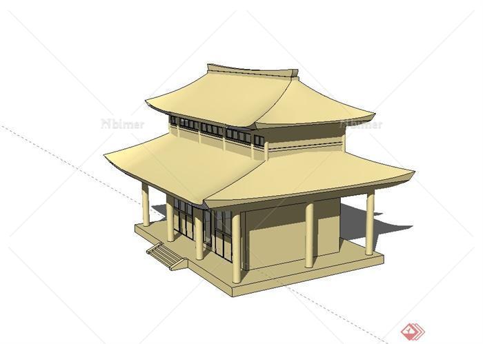 古典中式两层住宅楼建筑设计us模型[原创]