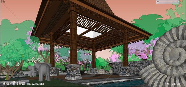 私家温泉庭院模型修改628东南亚