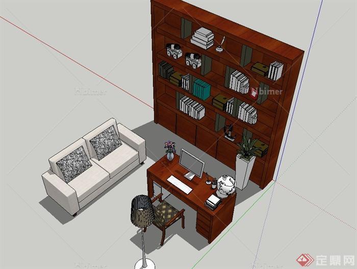 现代住宅空间书房家具组合设计SU模型