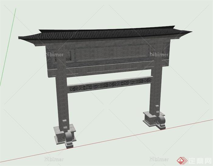 中式单台牌坊设计SU模型