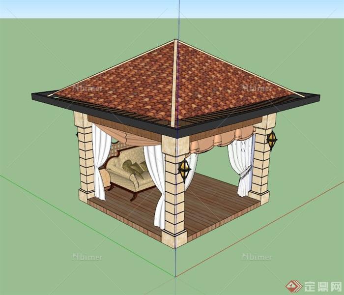 欧式休憩四角亭设计SU模型