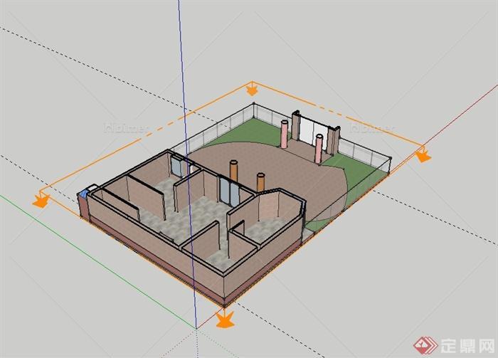 某现代风格单层别墅户型建筑设计su模型[原创]