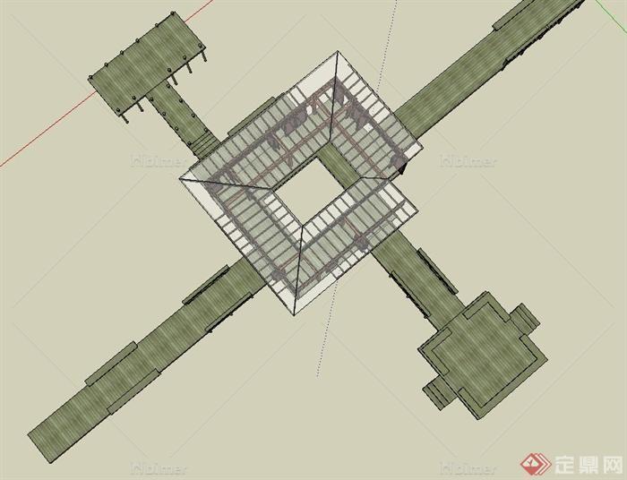 园林景观玻璃廊架设计SU模型