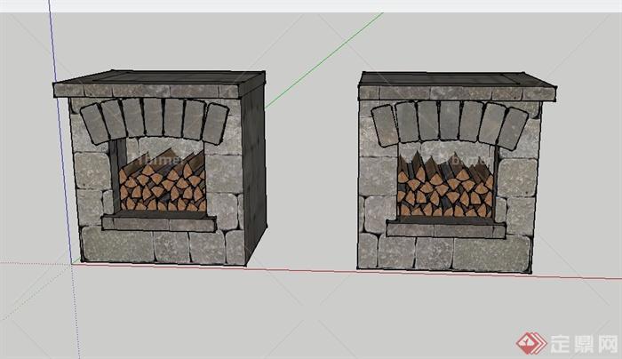 某壁炉式储木墙设计SU模型