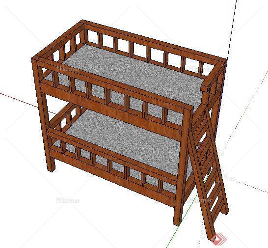 现代木质高低床铺设计su模型[原创]
