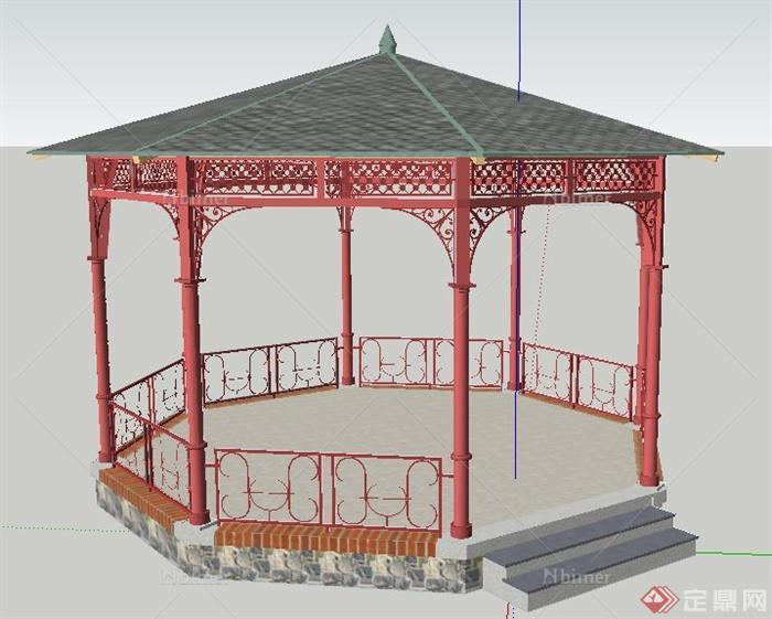 混搭风格八角凉亭su模型